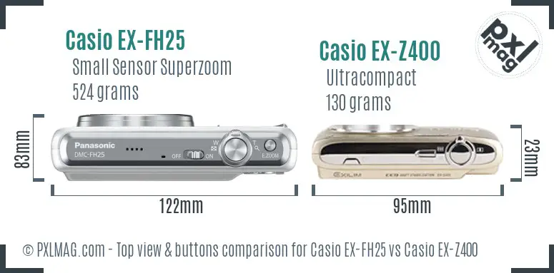 Casio EX-FH25 vs Casio EX-Z400 top view buttons comparison