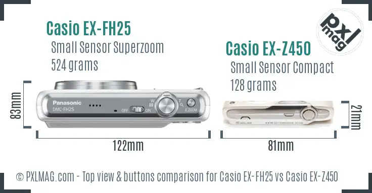 Casio EX-FH25 vs Casio EX-Z450 top view buttons comparison
