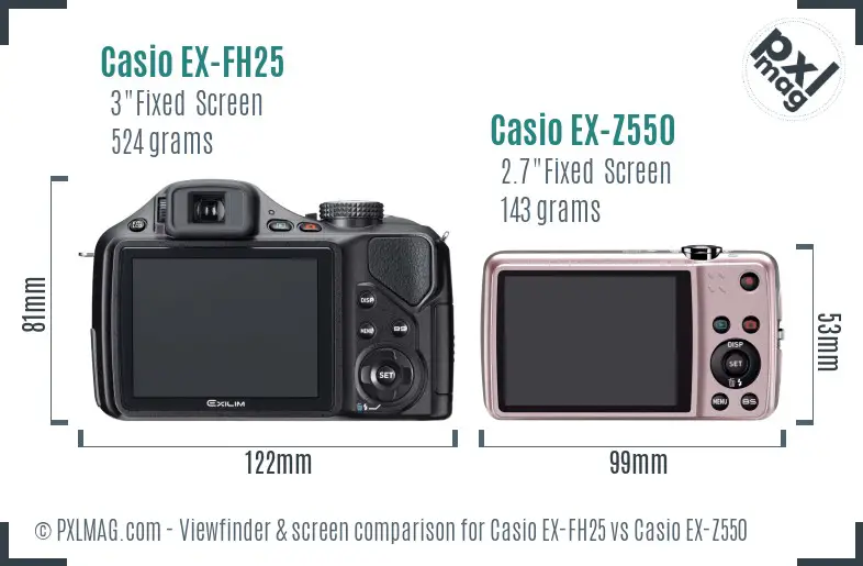 Casio EX-FH25 vs Casio EX-Z550 Screen and Viewfinder comparison