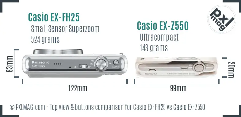 Casio EX-FH25 vs Casio EX-Z550 top view buttons comparison