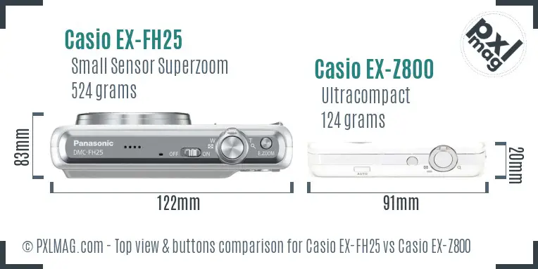 Casio EX-FH25 vs Casio EX-Z800 top view buttons comparison