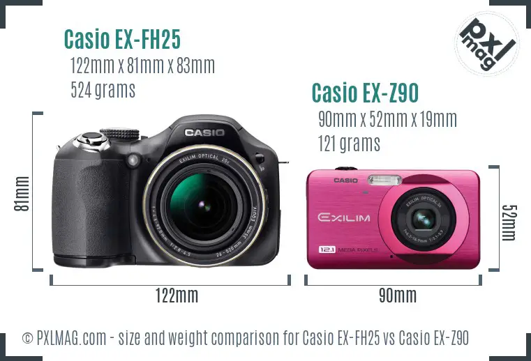 Casio EX-FH25 vs Casio EX-Z90 size comparison