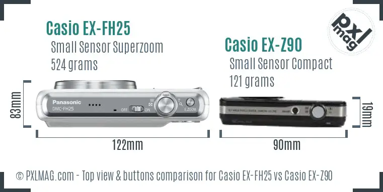 Casio EX-FH25 vs Casio EX-Z90 top view buttons comparison