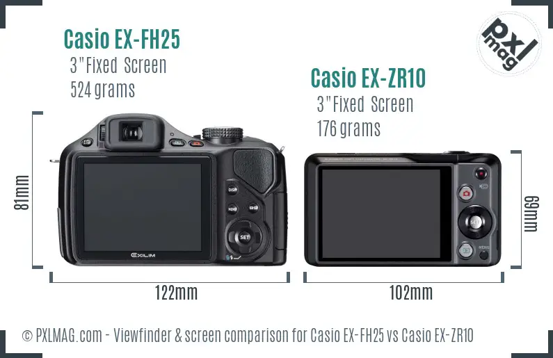 Casio EX-FH25 vs Casio EX-ZR10 Screen and Viewfinder comparison