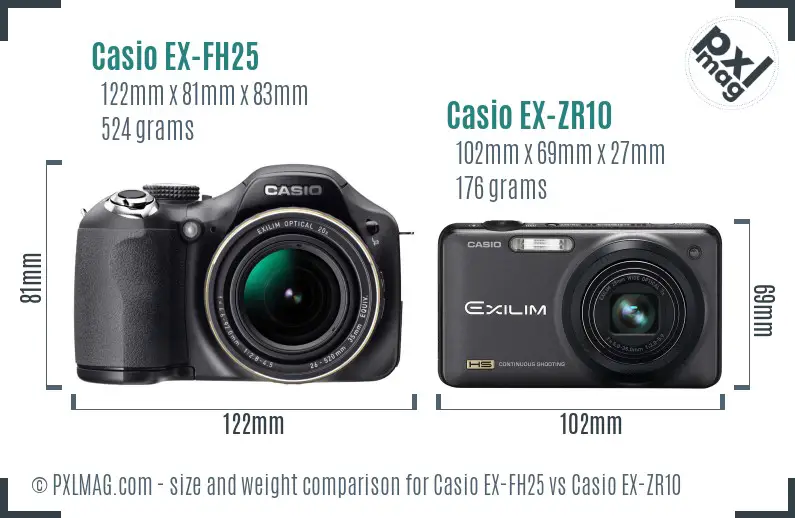 Casio EX-FH25 vs Casio EX-ZR10 size comparison