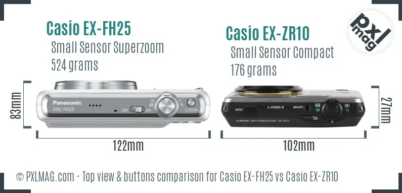 Casio EX-FH25 vs Casio EX-ZR10 top view buttons comparison