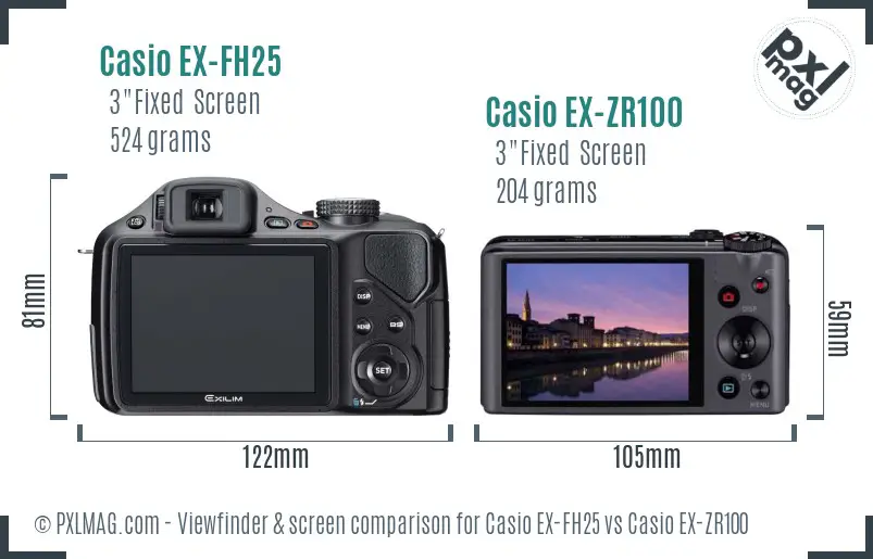 Casio EX-FH25 vs Casio EX-ZR100 Screen and Viewfinder comparison