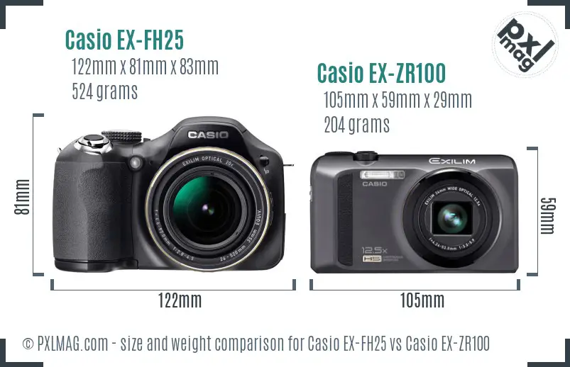Casio EX-FH25 vs Casio EX-ZR100 size comparison