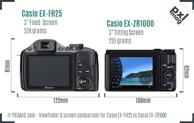 Casio EX-FH25 vs Casio EX-ZR1000 Screen and Viewfinder comparison