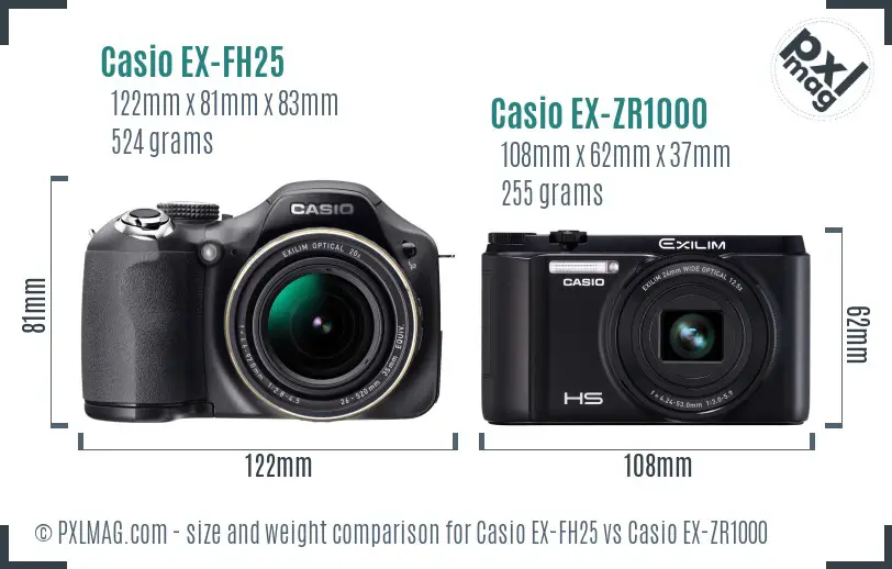 Casio EX-FH25 vs Casio EX-ZR1000 size comparison