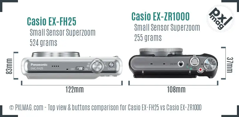 Casio EX-FH25 vs Casio EX-ZR1000 top view buttons comparison