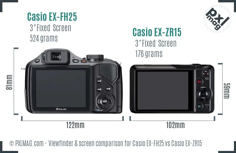 Casio EX-FH25 vs Casio EX-ZR15 Screen and Viewfinder comparison