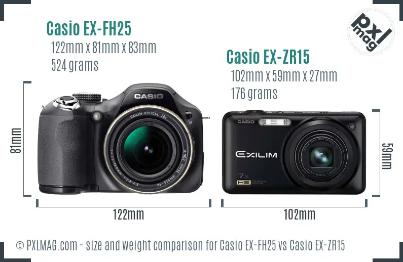 Casio EX-FH25 vs Casio EX-ZR15 size comparison