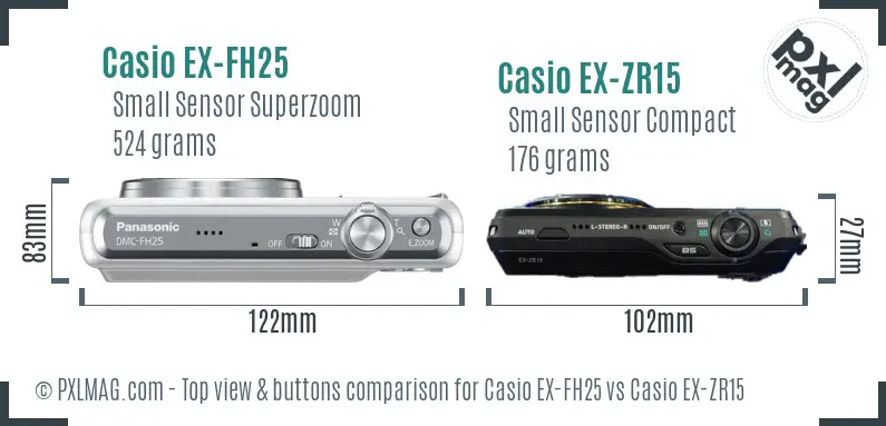 Casio EX-FH25 vs Casio EX-ZR15 top view buttons comparison