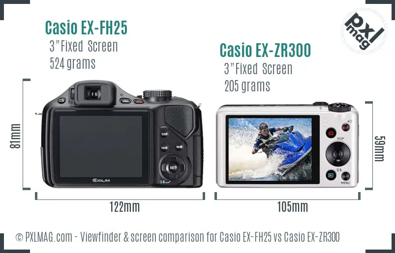 Casio EX-FH25 vs Casio EX-ZR300 Screen and Viewfinder comparison