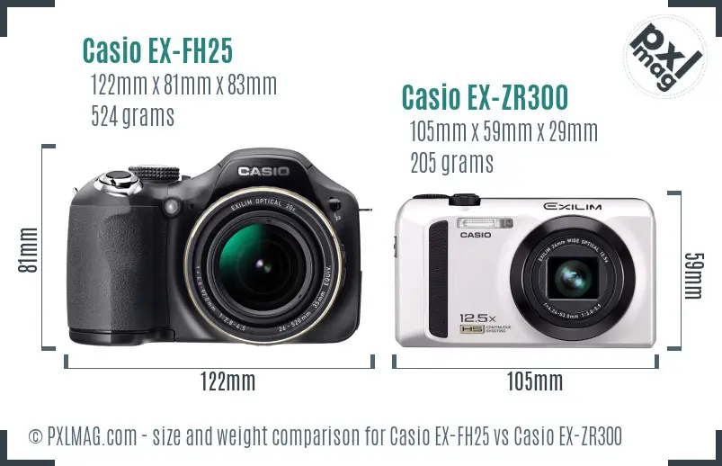 Casio EX-FH25 vs Casio EX-ZR300 size comparison