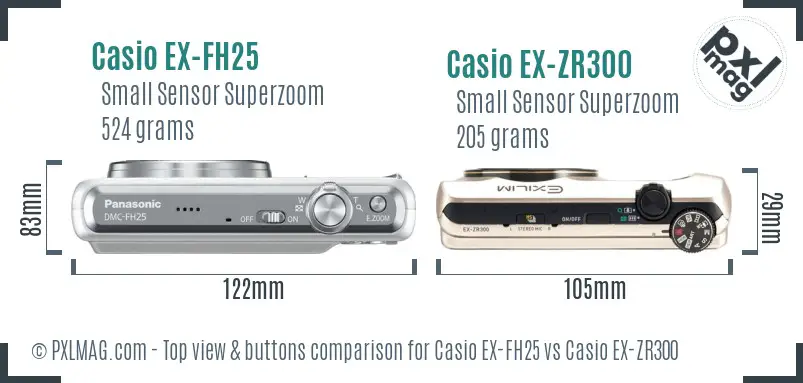 Casio EX-FH25 vs Casio EX-ZR300 top view buttons comparison
