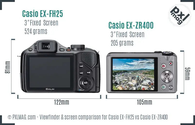 Casio EX-FH25 vs Casio EX-ZR400 Screen and Viewfinder comparison