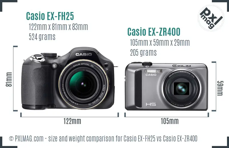 Casio EX-FH25 vs Casio EX-ZR400 size comparison