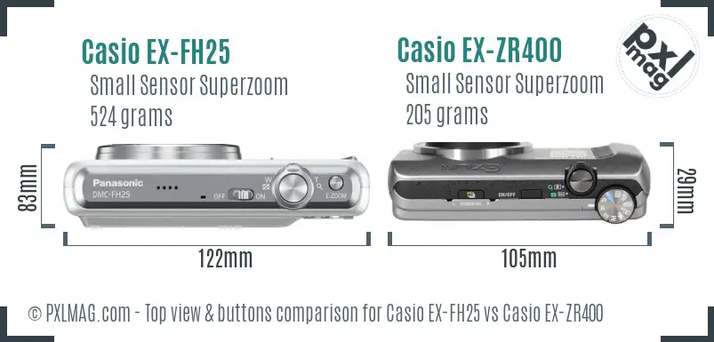 Casio EX-FH25 vs Casio EX-ZR400 top view buttons comparison