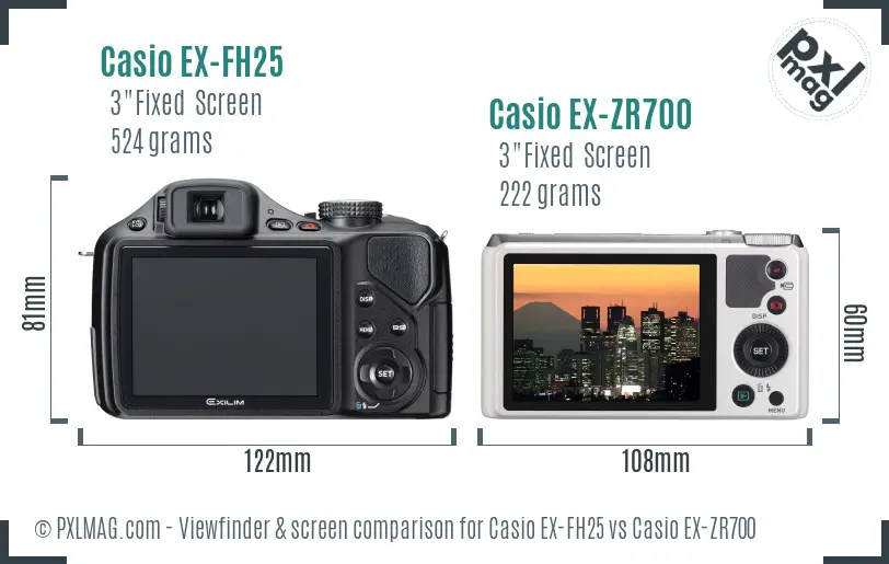 Casio EX-FH25 vs Casio EX-ZR700 Screen and Viewfinder comparison