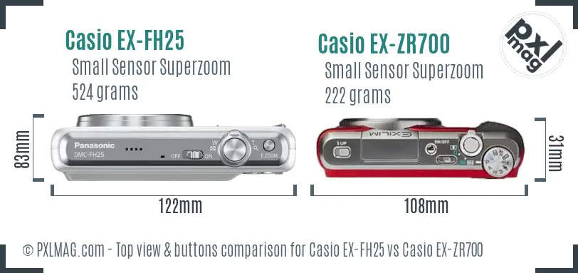 Casio EX-FH25 vs Casio EX-ZR700 top view buttons comparison