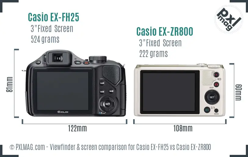 Casio EX-FH25 vs Casio EX-ZR800 Screen and Viewfinder comparison
