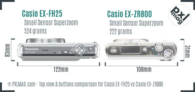 Casio EX-FH25 vs Casio EX-ZR800 top view buttons comparison