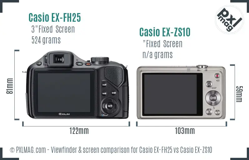 Casio EX-FH25 vs Casio EX-ZS10 Screen and Viewfinder comparison
