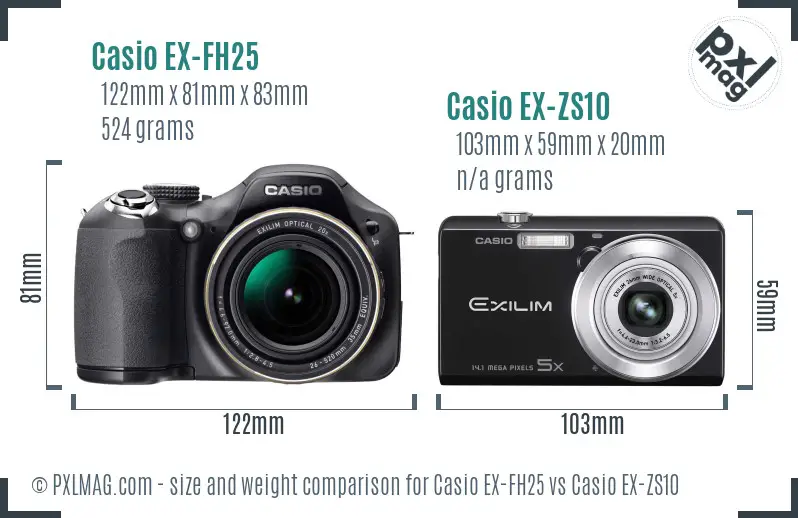 Casio EX-FH25 vs Casio EX-ZS10 size comparison