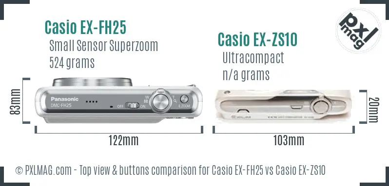 Casio EX-FH25 vs Casio EX-ZS10 top view buttons comparison