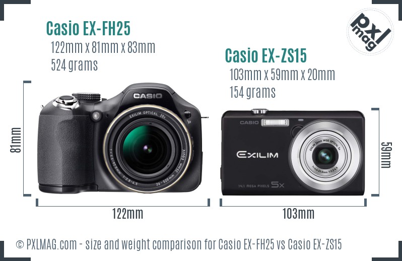 Casio EX-FH25 vs Casio EX-ZS15 size comparison Casio EX-FH25 vs Casio EX-ZS15 size comparison