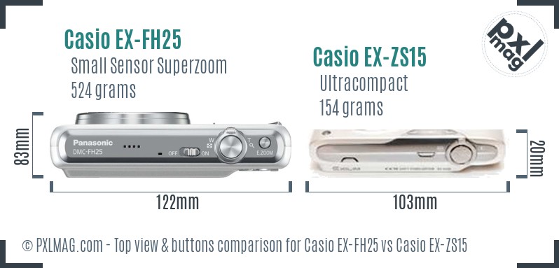 Casio EX-FH25 vs Casio EX-ZS15 top view buttons comparison
