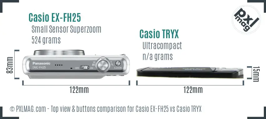 Casio EX-FH25 vs Casio TRYX top view buttons comparison Casio EX-FH25 vs Casio TRYX top view buttons comparison
