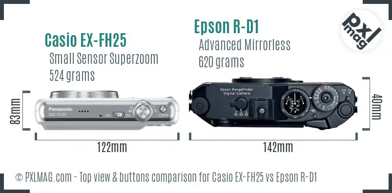 Casio EX-FH25 vs Epson R-D1 top view buttons comparison