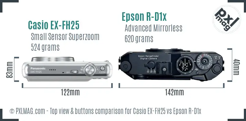 Casio EX-FH25 vs Epson R-D1x top view buttons comparison