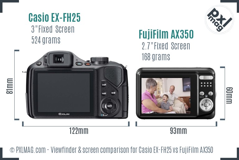 Casio EX-FH25 vs FujiFilm AX350 Screen and Viewfinder comparison
