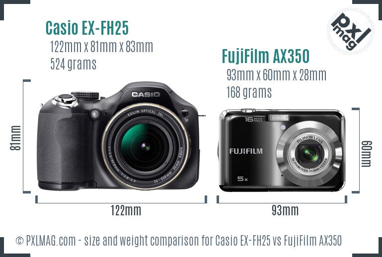 Casio EX-FH25 vs FujiFilm AX350 size comparison