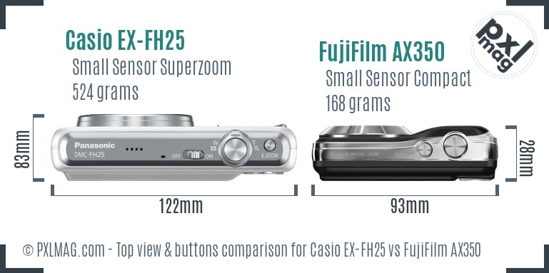 Casio EX-FH25 vs FujiFilm AX350 top view buttons comparison