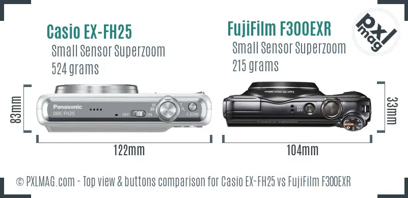 Casio EX-FH25 vs FujiFilm F300EXR top view buttons comparison