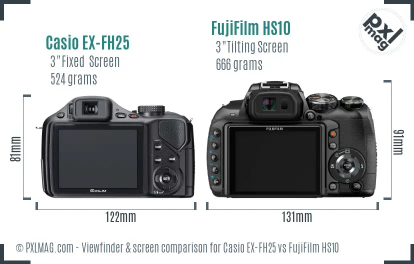 Casio EX-FH25 vs FujiFilm HS10 Screen and Viewfinder comparison