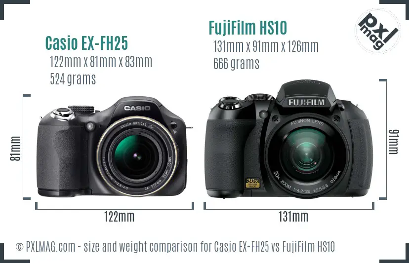 Casio EX-FH25 vs FujiFilm HS10 size comparison