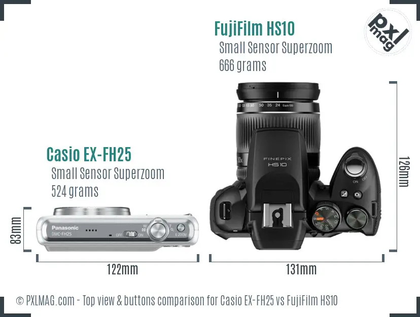 Casio EX-FH25 vs FujiFilm HS10 top view buttons comparison