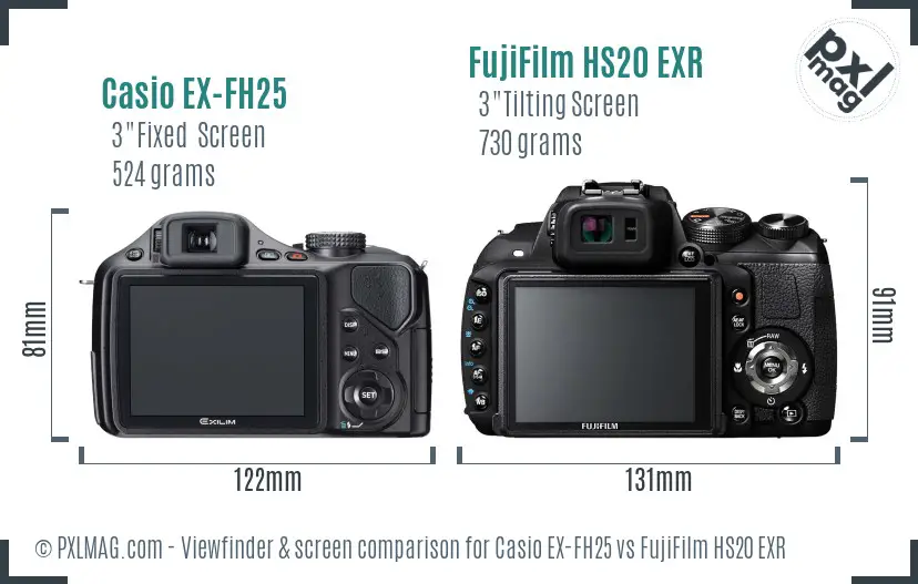 Casio EX-FH25 vs FujiFilm HS20 EXR Screen and Viewfinder comparison Casio EX-FH25 vs FujiFilm HS20 EXR Screen and Viewfinder comparison
