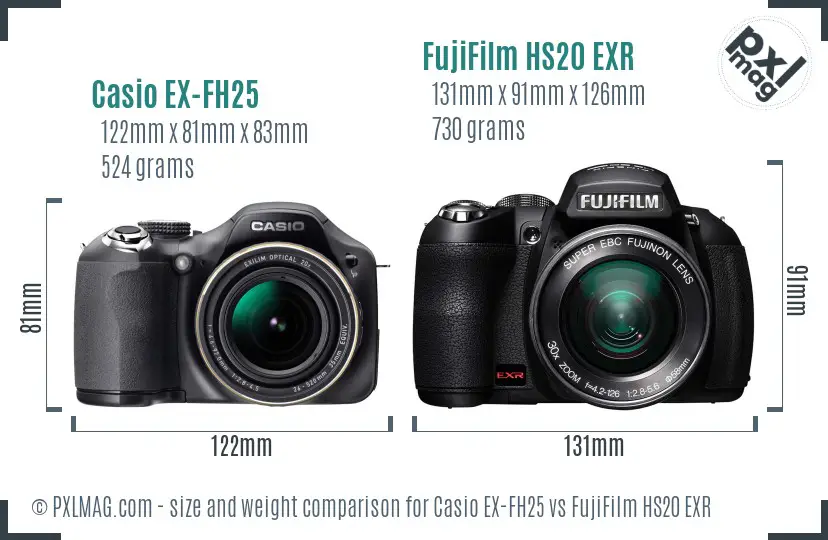 Casio EX-FH25 vs FujiFilm HS20 EXR size comparison Casio EX-FH25 vs FujiFilm HS20 EXR size comparison