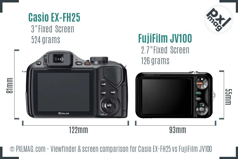 Casio EX-FH25 vs FujiFilm JV100 Screen and Viewfinder comparison