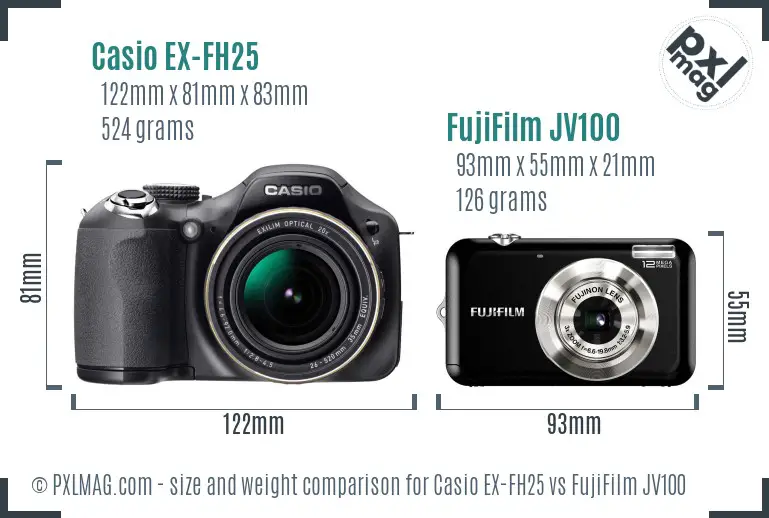 Casio EX-FH25 vs FujiFilm JV100 size comparison