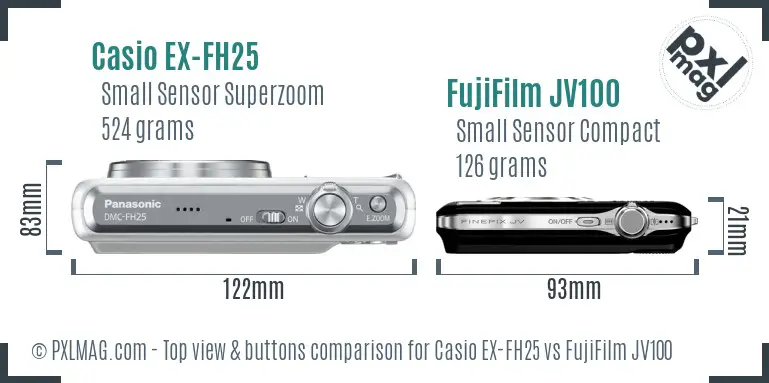Casio EX-FH25 vs FujiFilm JV100 top view buttons comparison
