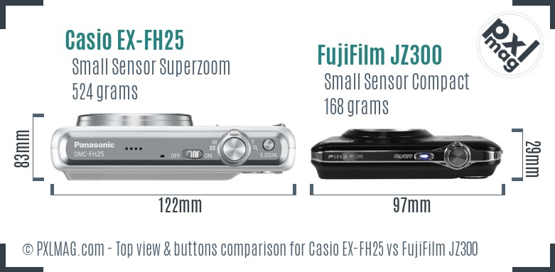 Casio EX-FH25 vs FujiFilm JZ300 top view buttons comparison