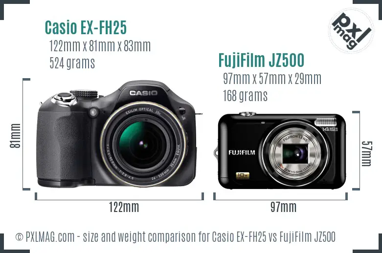 Casio EX-FH25 vs FujiFilm JZ500 size comparison